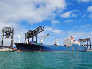 cargo ship miami harbor with crane blue sky sea 649448 1820